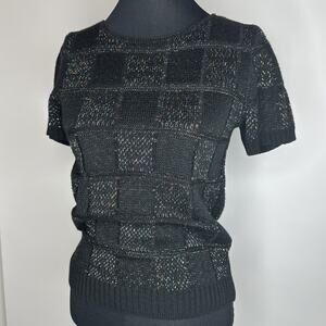 Vintage Kenneth Too 80s Sweater Shirt Sz Small Metallic Stretch Short Sleeve